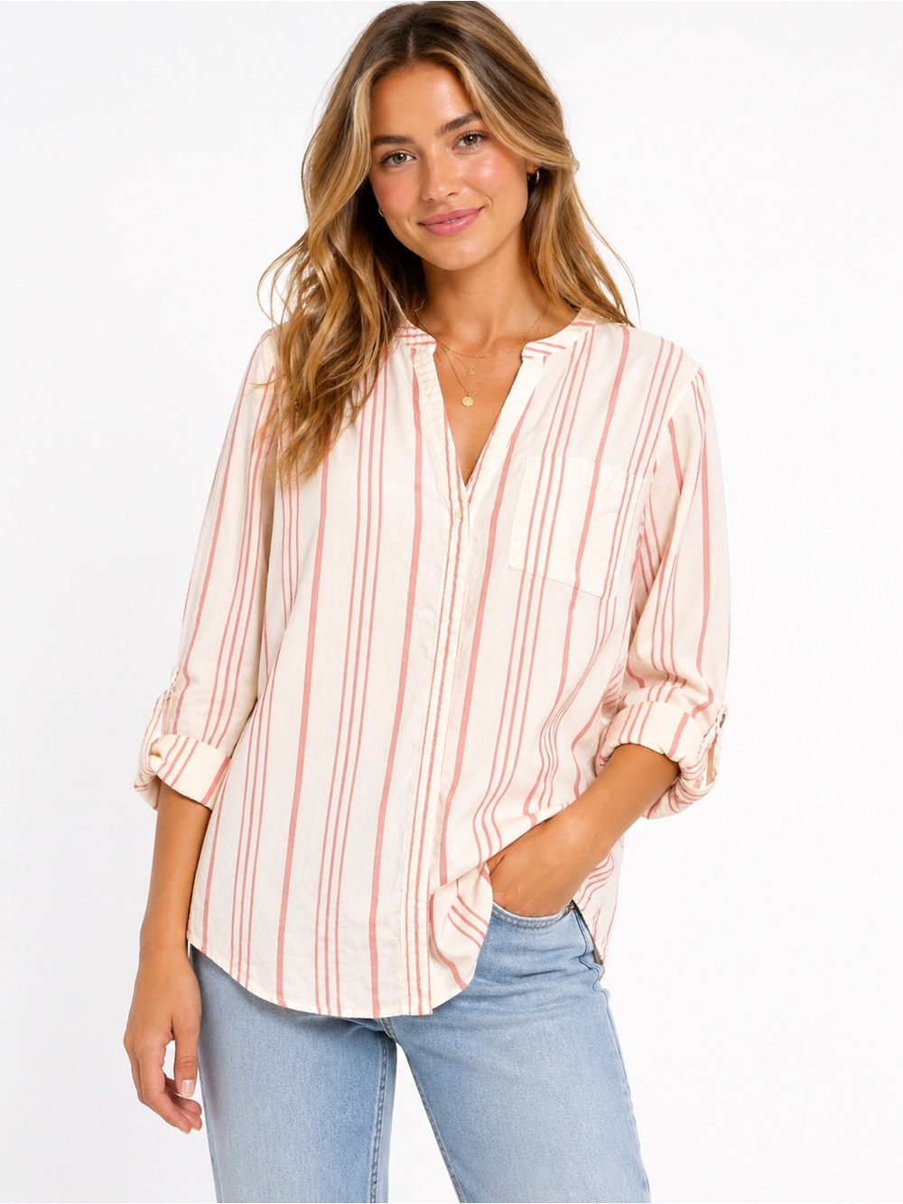 J. Crew Size Small Women's Pink‎ Striped Top Button Up